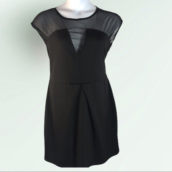 ASOS Inspire LBD Black Mesh Bodice Dress Sz 24 - Picture 2 of 6